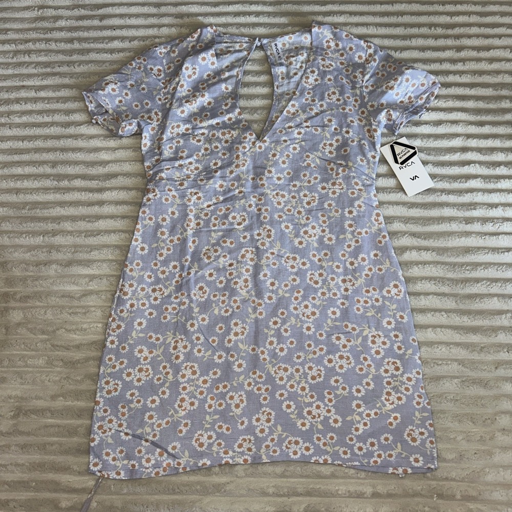 RVCA Veda Floral Linen Blend Purple Lavender lilac Dress XS xsmall NWT
